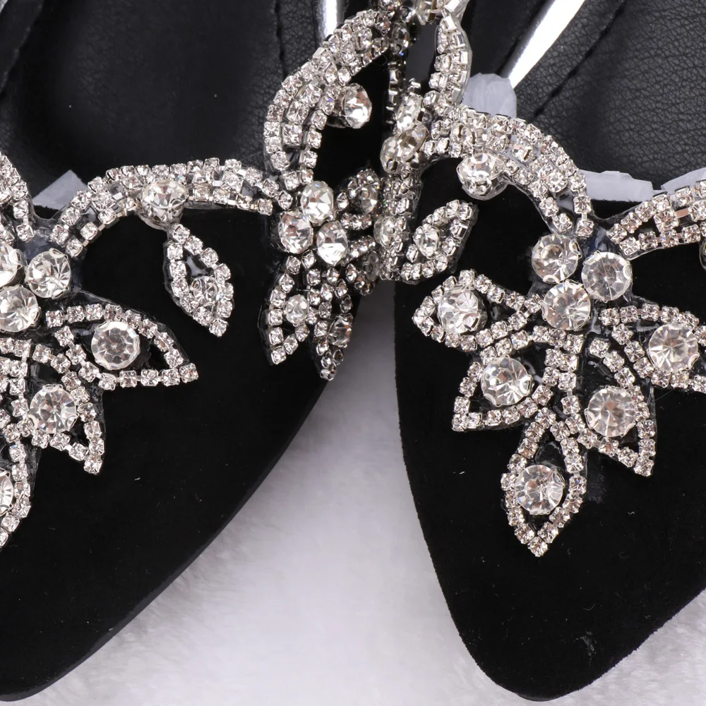 

Crystal Flats Bling Rhinestone Flowers Shoes Suede Satin Pu Leather Material Custom Color Big Foot Fat 43 size Party Wears Width