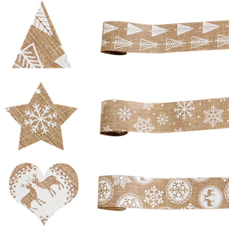 2*5 см/рулон натурального Мешковина в рулоне Снежинка принт лося винтажные