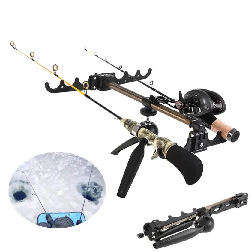 

Fishing Rod Holders Foldable 4 Groove Ice Fishing Rod Holder Tripod Floor Stand Fishing Pole Bracket