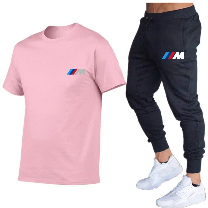 

New BMW M Men's Summer Leisure Sets T-Shirt+pants Two Pieces Casual Tracksuit Male Sportswear Gym Brand Clothing Sweat Suit