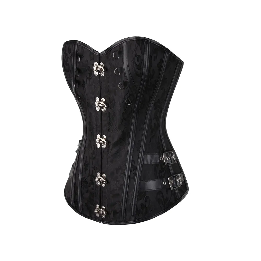 Women Sexy Gothic Retro Tiger Buckle Thin Waist Court Vest Rubber Bone Steampunk Corset Top Belly Black Body Shaper Plus Size