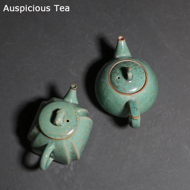 

210ml Green Glaze Kiln Change Ceramics Teapot Handmade Household Tea Kettle Vintage Pottery Teapots Kung Fu Tea Pot Teaware Gift