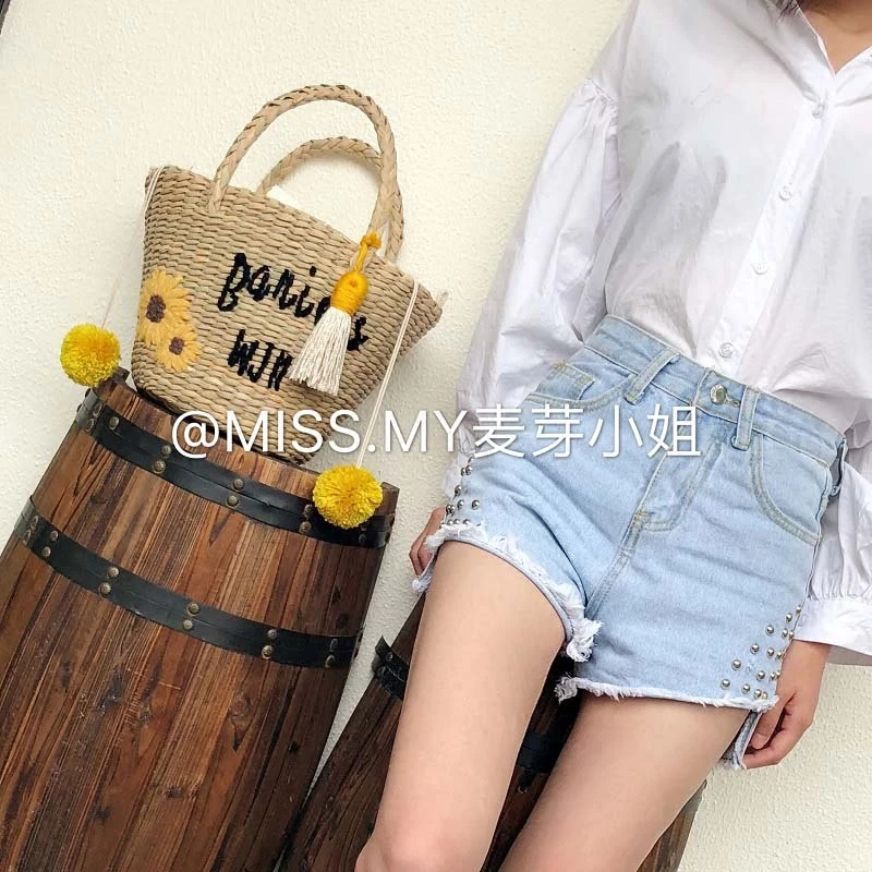 Соломенная плетеная пляжная женская сумка с вышивкой сумки через плечо Женская