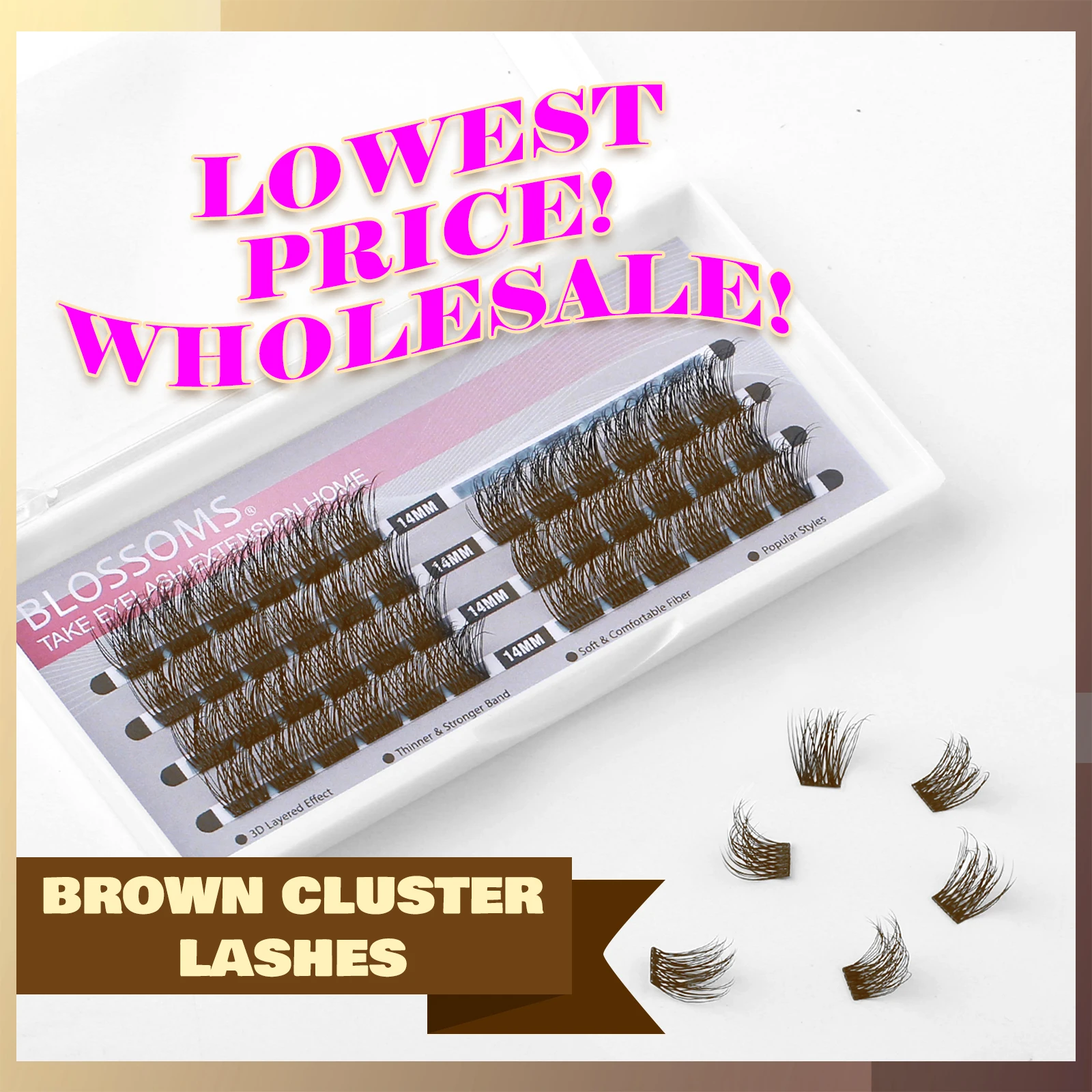 

ETVITE Brown Cluster Lashes D Curl Half Lash Extension Supplies Individual Eyelashes 48 Clusters DIY Volume Eye Makeup