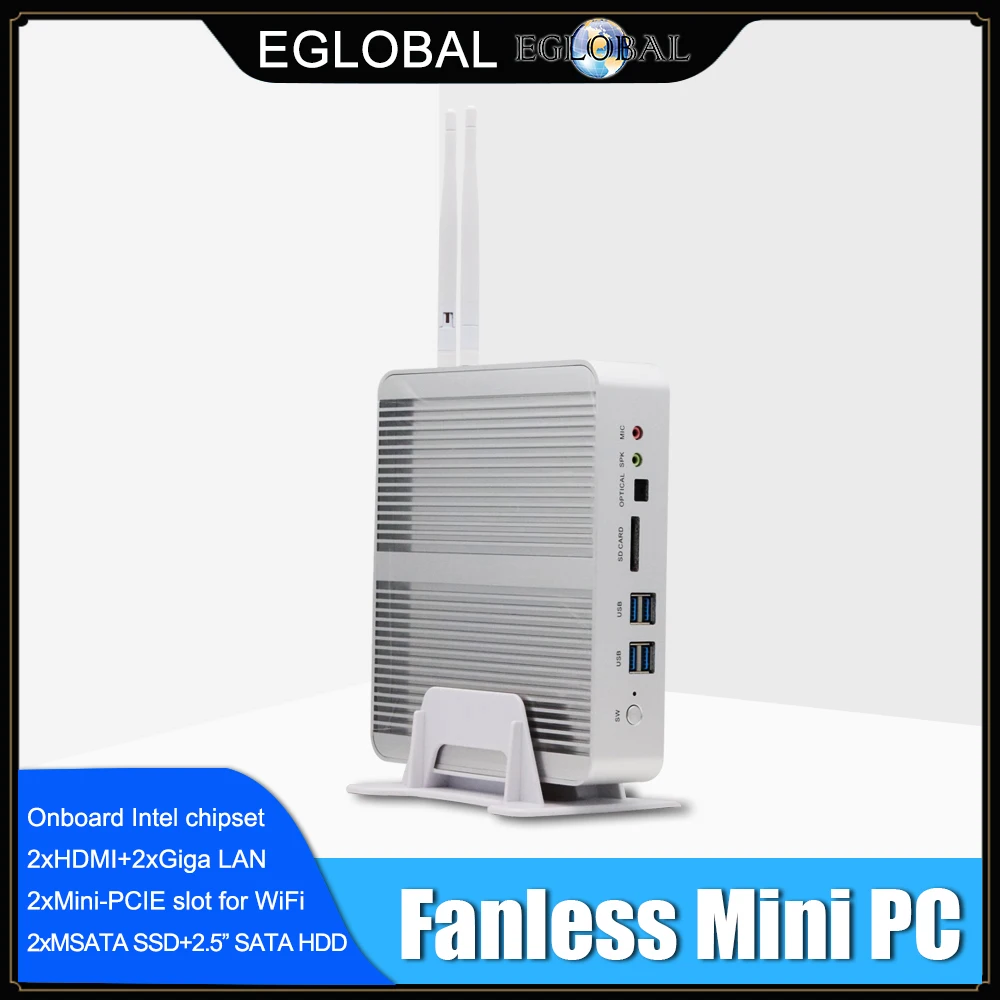 

Super Fanless Mini PC Windows 10 Pro Intel Core i5-5200U i7-5500U SD Card 4K HTPC 16G Ram 512G SSD 1TB HDD 2*HDMI 2*Nics WiFi BT