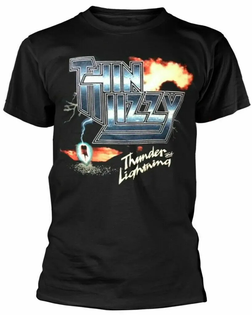 Официальная тонкая футболка Lizzy Thunder & Lightning Черная Мужская классическая