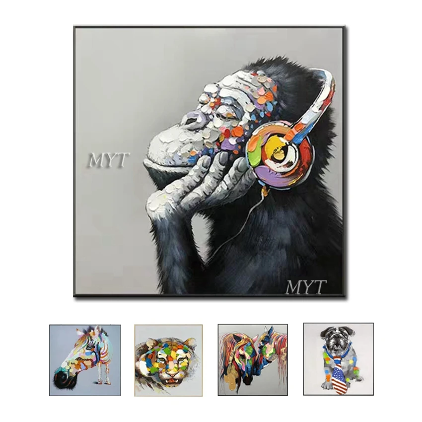 

100% Hand Painted Gorilla Picture Oil Painting Wall Art Canvas Cartoon Animal Wall Decor Paintings Art For Kids Room Decoration