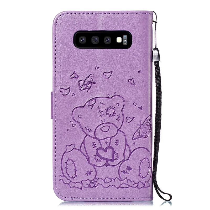 Бабочки медведя кожаный чехол для телефона для samsung galaxy S8 9 10 плюс Note10 Pro стильный держатель для карт Чехлы для a10S 20E 30 40 50 70