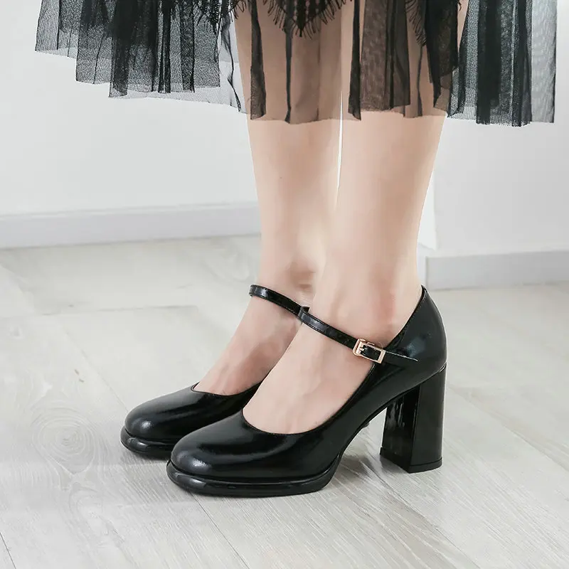 

Woman High Heels Shoes Patent Leather Chunky Heels Platform Shoes Cow Leather Spring Fall Comfort Shoes Woman Red Wedding Shoes