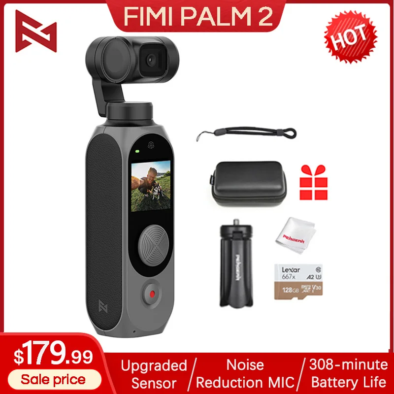 In Stock Fimi Palm 2 3-Axis Handheld Gimbal Camera Stabilizer Upgraded Sensor Noise Reduction Mic 128° Wide Angle