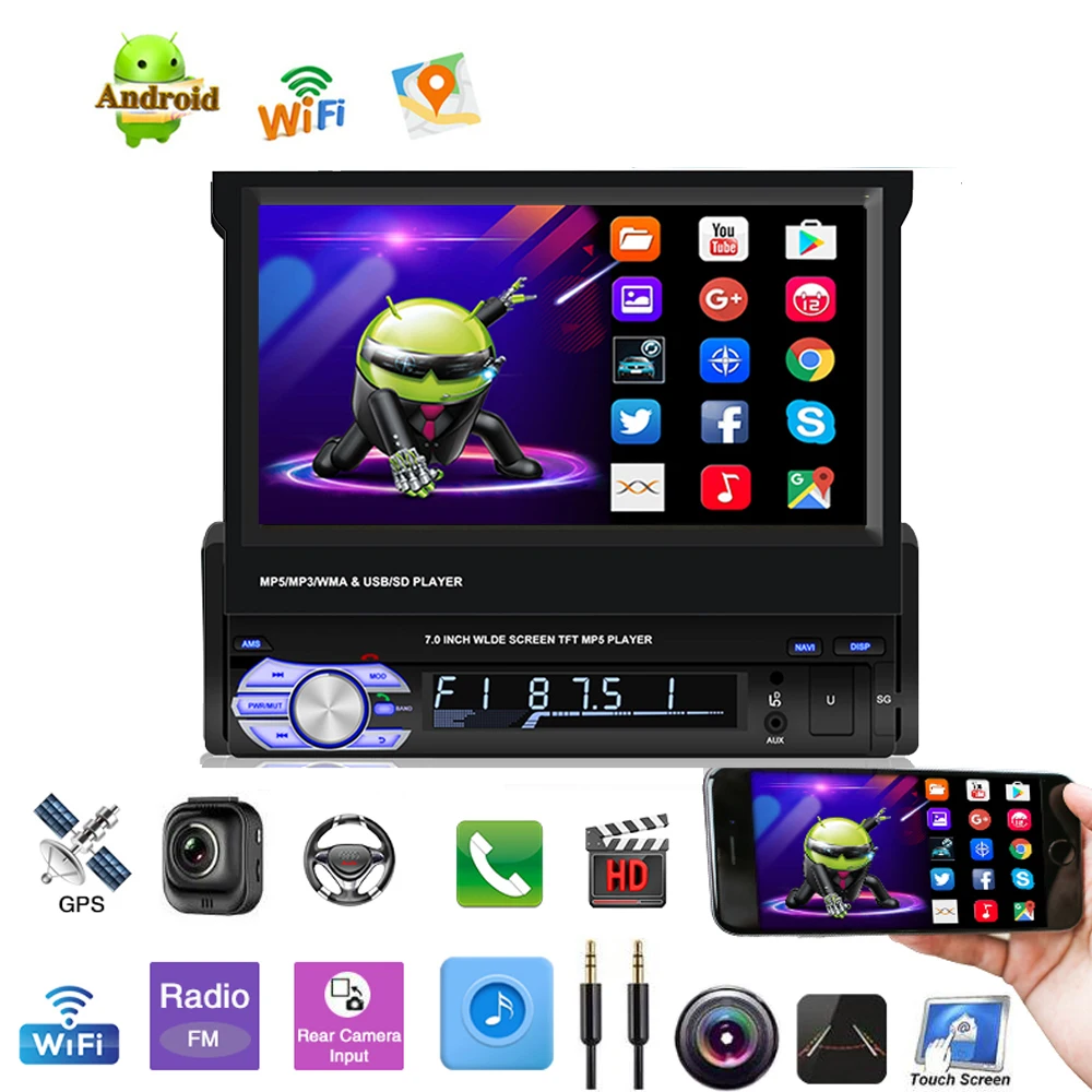 Автомагнитола с выдвижным экраном 1 Din Android 9 универсальный мультимедийный плеер