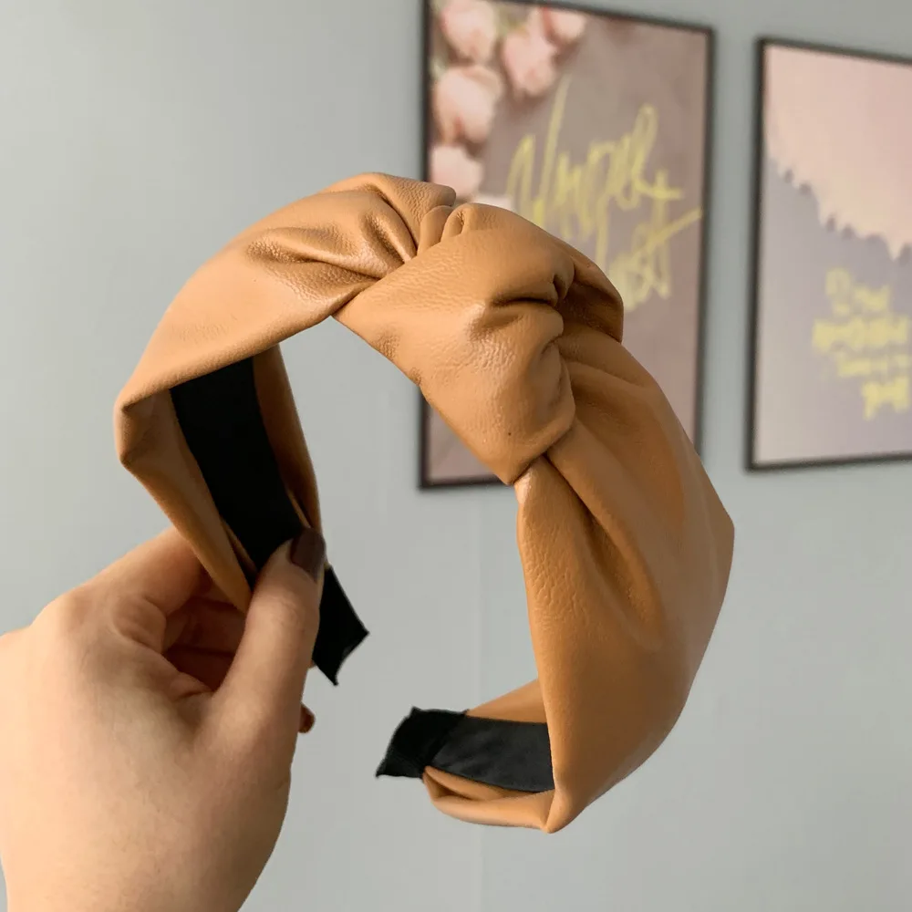 Повязка на голову из искусственной кожи в стиле ретро с узлом клетку