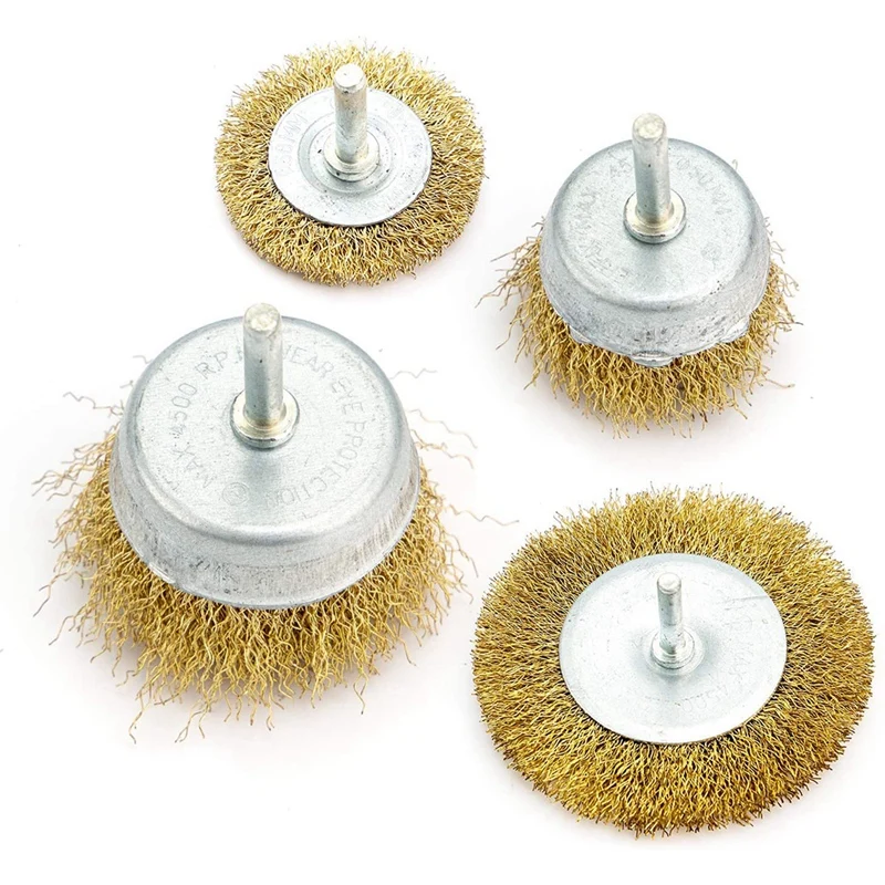 

24 PCS Brass Coated Copper Wire Brush Wheel Cup Brush Set with 1/4-Inch Shank, 4 Sizes Wire Drill Brush Set