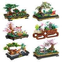 mini bricks chinese style succulents bonsai model building blocks green pine peach blossom plant assembled toys gifts home decor