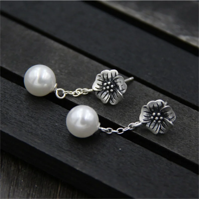 Женские серьги-подвески из серебра 990 пробы с пресноводным жемчугом | Украшения и