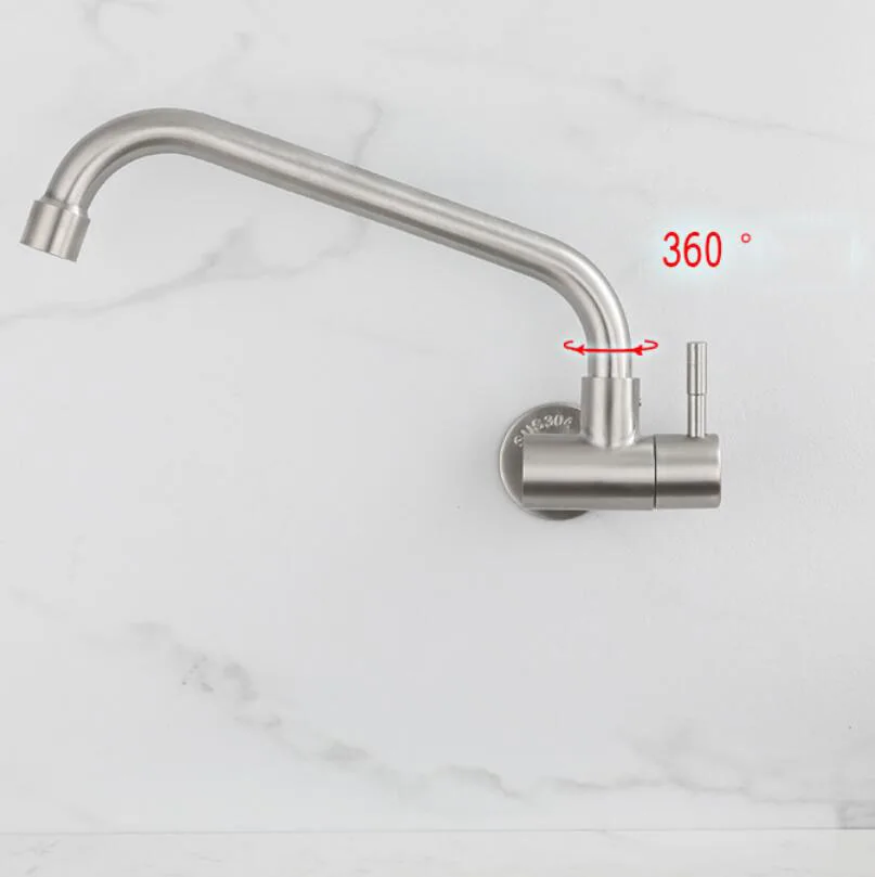 G1/2 304 Stainless Steel Wall-mounted Single Cold Lengthen Mop Pool Faucet 360° Rotating Lead-free Brushed Kitchen Sink Tap |