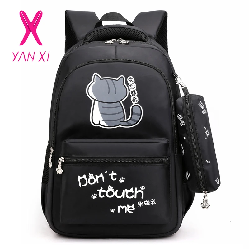 YANXI мультфильм кошка рюкзаки для ноутбука с пенал модные буквы печати школьные