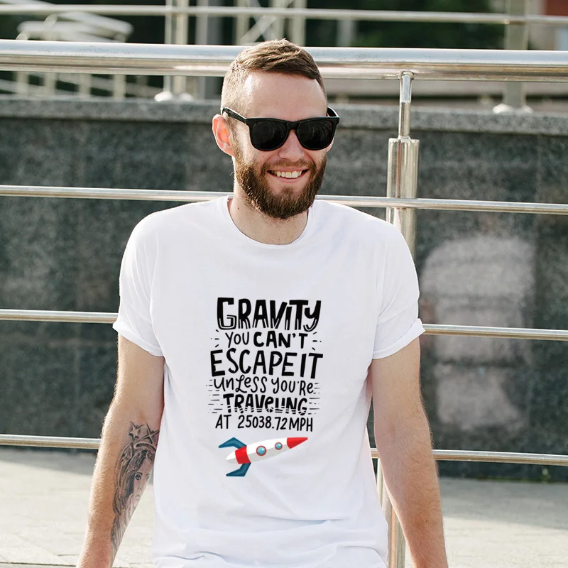 

New Coming SPACE ROCKET Gravity You Can't Escape Cool Newest Tops T Shirt Streetwear Simple Style T Shirt Fitness Tight Retro
