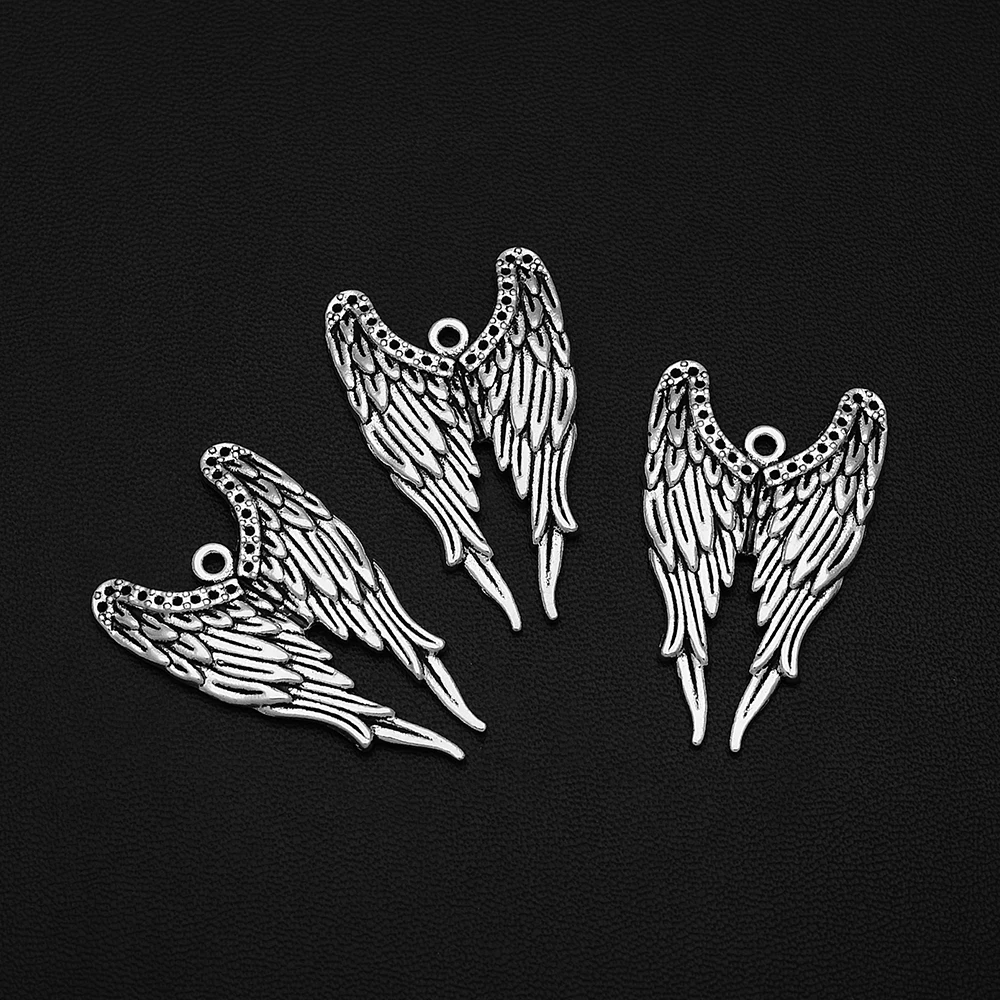 6 шт./лот 23x39 мм Античное посеребренное крыло Ангел сказочные Подвески перо Птица