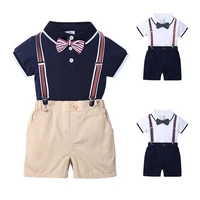 3 24m baby clothes boy gentleman style short sleeved blouse overalls and bow tie birthday party formal occasion clothes
