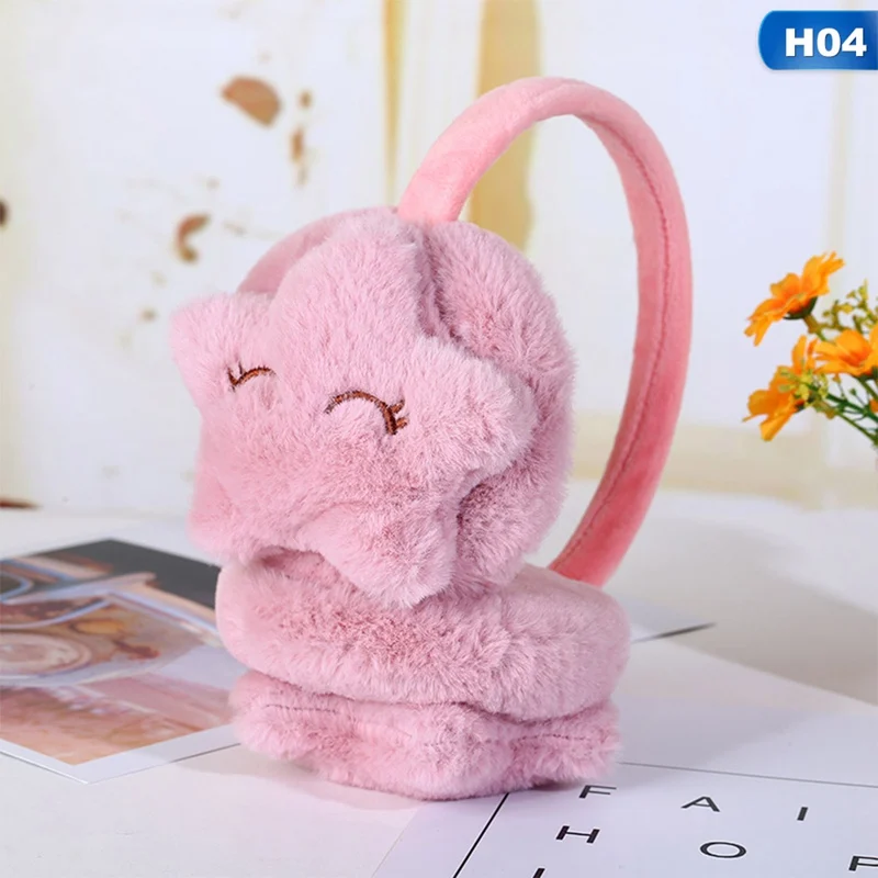 Новые теплые наушники со звездами, плюшевые меховые наушники, зимняя муфта для женщин, Детские однотонные теплые мягкие наушники