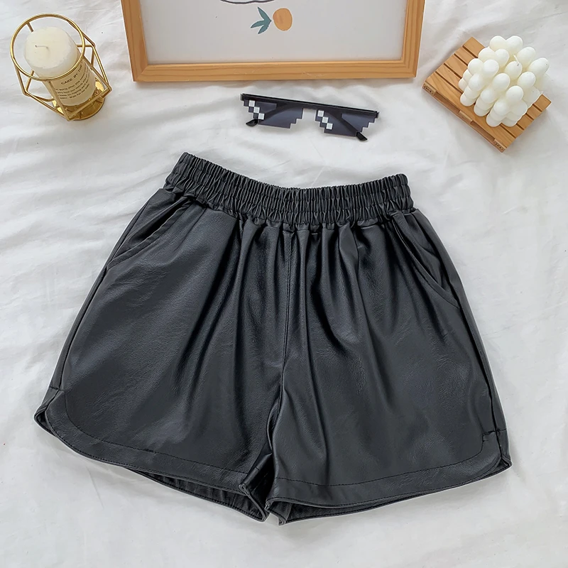 

Spring PU Leather Shorts Women High Quality Wide Leg Faux Leather Shorts High Waist Shorts For Women Autumn Loose PU Shorts