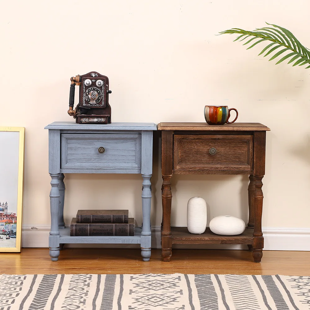Solid Wood Bedside Table Simple Modern American Retro Narrow Cabinet Home Economic Creative Small |