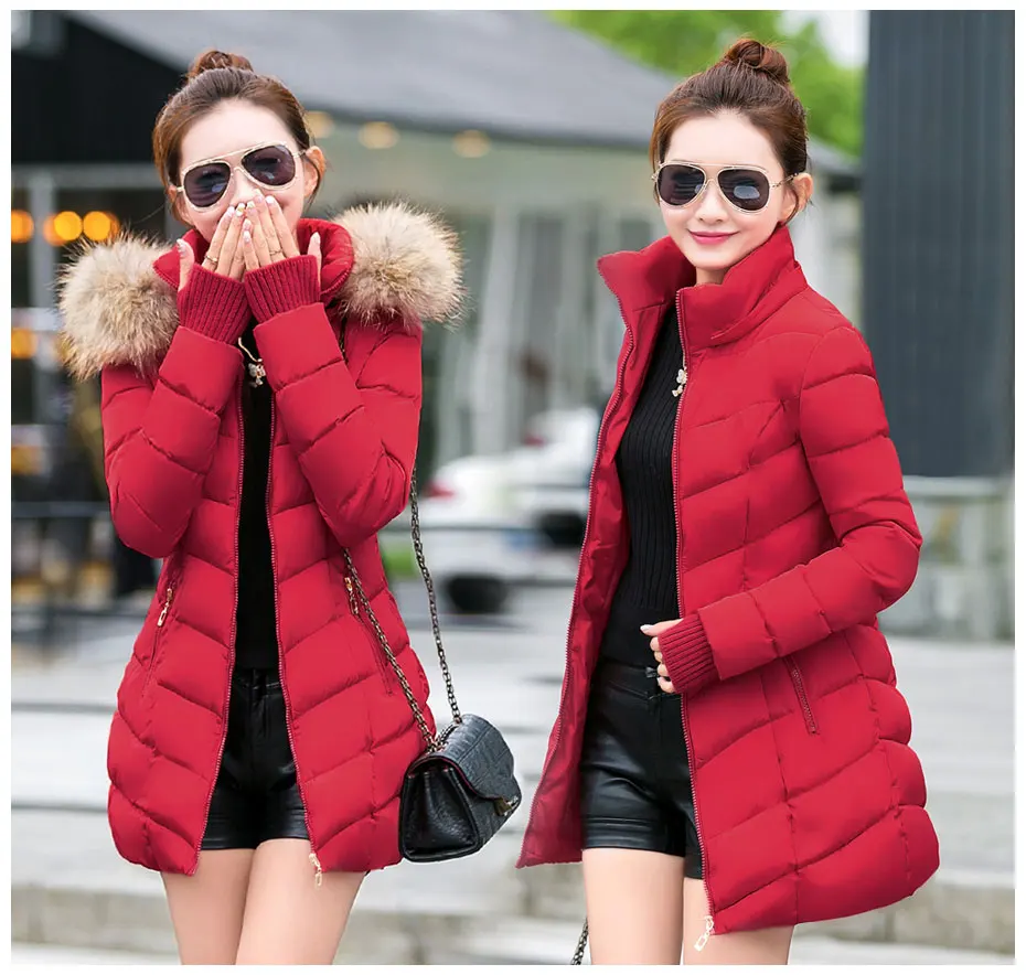 Зимняя женская куртка с капюшоном пальто с меховым воротником утепленная теплая длинная куртка женская плюс размер верхняя одежда парка Женская Съемная шапка