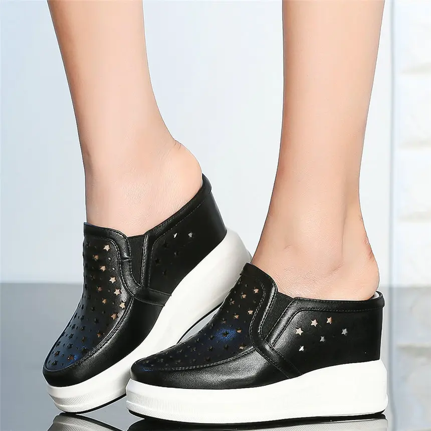 Summer Fashion Sneakers Women Genuine Leather Wedges High Heel Gladiator Sandals Female Hollow Round Toe Pumps Shoe Casual Shoes