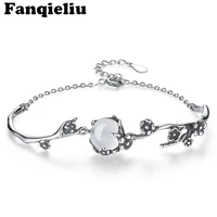 fanqieliu adjustable 925 sterling silver chain bracelet styles plum flower opal stone beads charm bracelets for women fql20br1