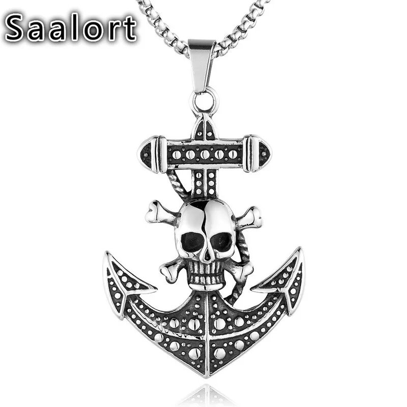 Череп судовой Якорь Подвеска из нержавеющей стали цепи мужской ретро панк Стиль