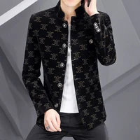 corduroy suit mens personality korean slim fit 2021 new printed casual suit stand collar mens blazer vintage blazers para hombre