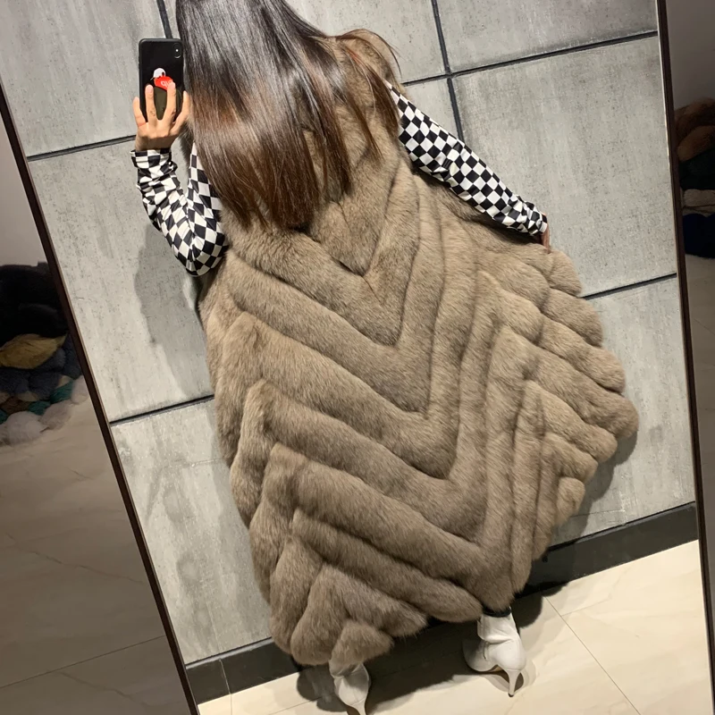 Натуральный меховой жилет длинный женский натуральный Лисий мех | Женская одежда
