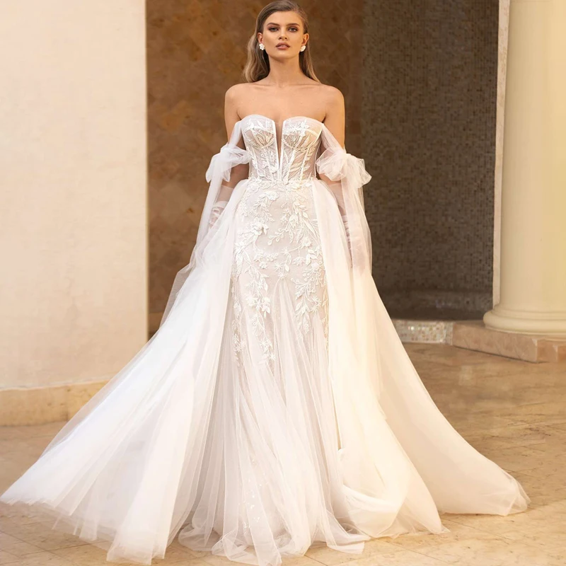 Фото Фатиновое свадебное платье-Русалка со съемными лямками модель 2022 года | Свадьбы и