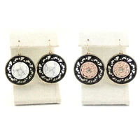 two tone metal cutout arabesque round drop earrings for women mandala natural stone howlite embellished gunmetal fashion jewelry