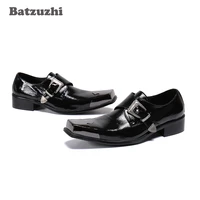 batzuzhi black genuine leather dress shoes men japanese fashion mens shoes metal cap toe buckle formal business leather oxfords