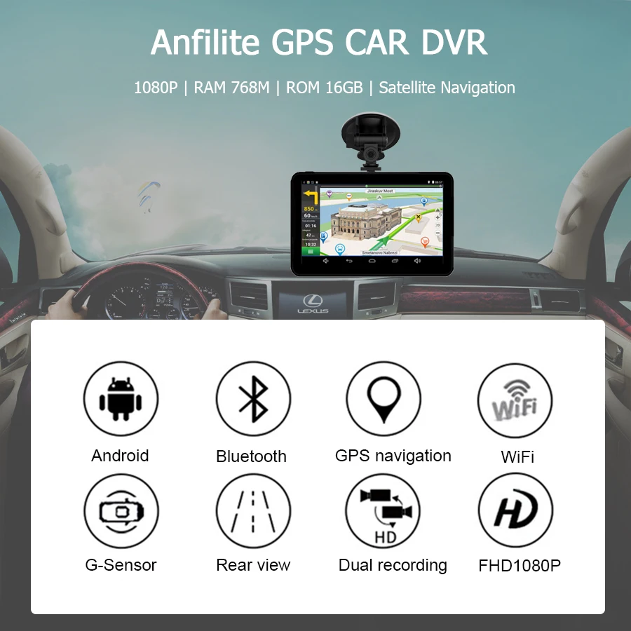 7 дюймовый автомобильный видеорегистратор на Android навигация с FM 16 ГБ 768 м GPS