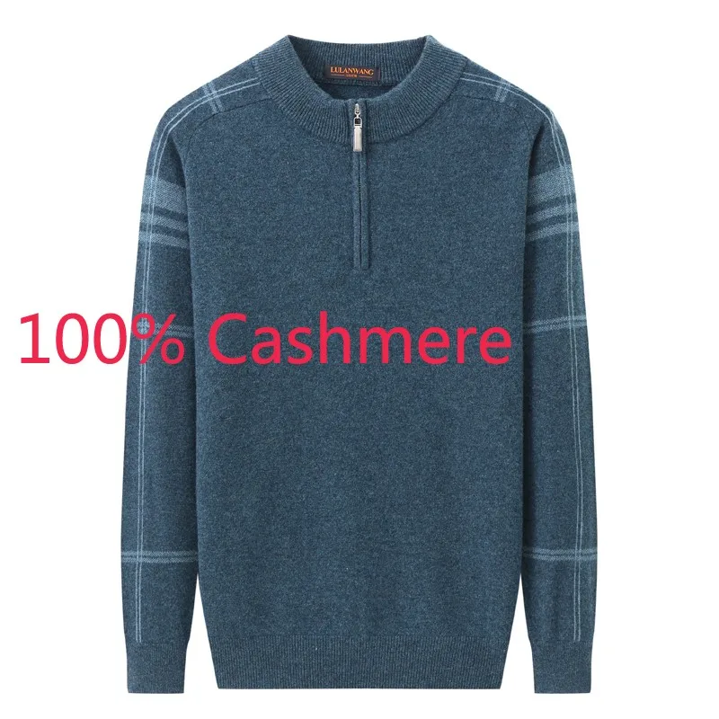 

New Arrival High Quality Men Pure Cashmere Half High Zipper Collar Thick Warm Computer Knitted Pullovers Sweater Size XS-2XL 3XL