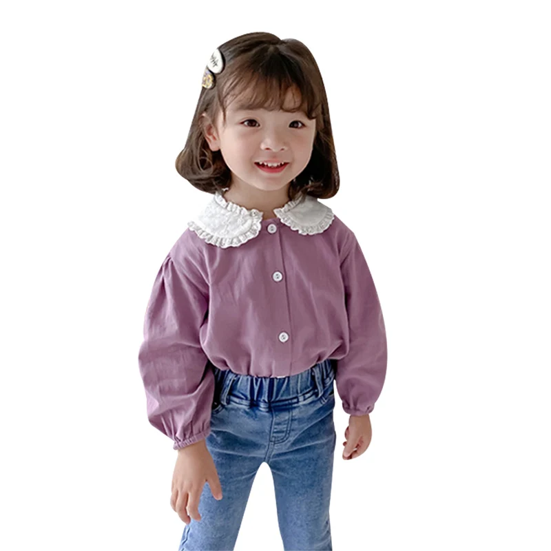 

Autumn Kids Girls Clothes Sweet Lace Purple Long-sleeved Shirt Baby Children Blouse Tops Outfit Clothing