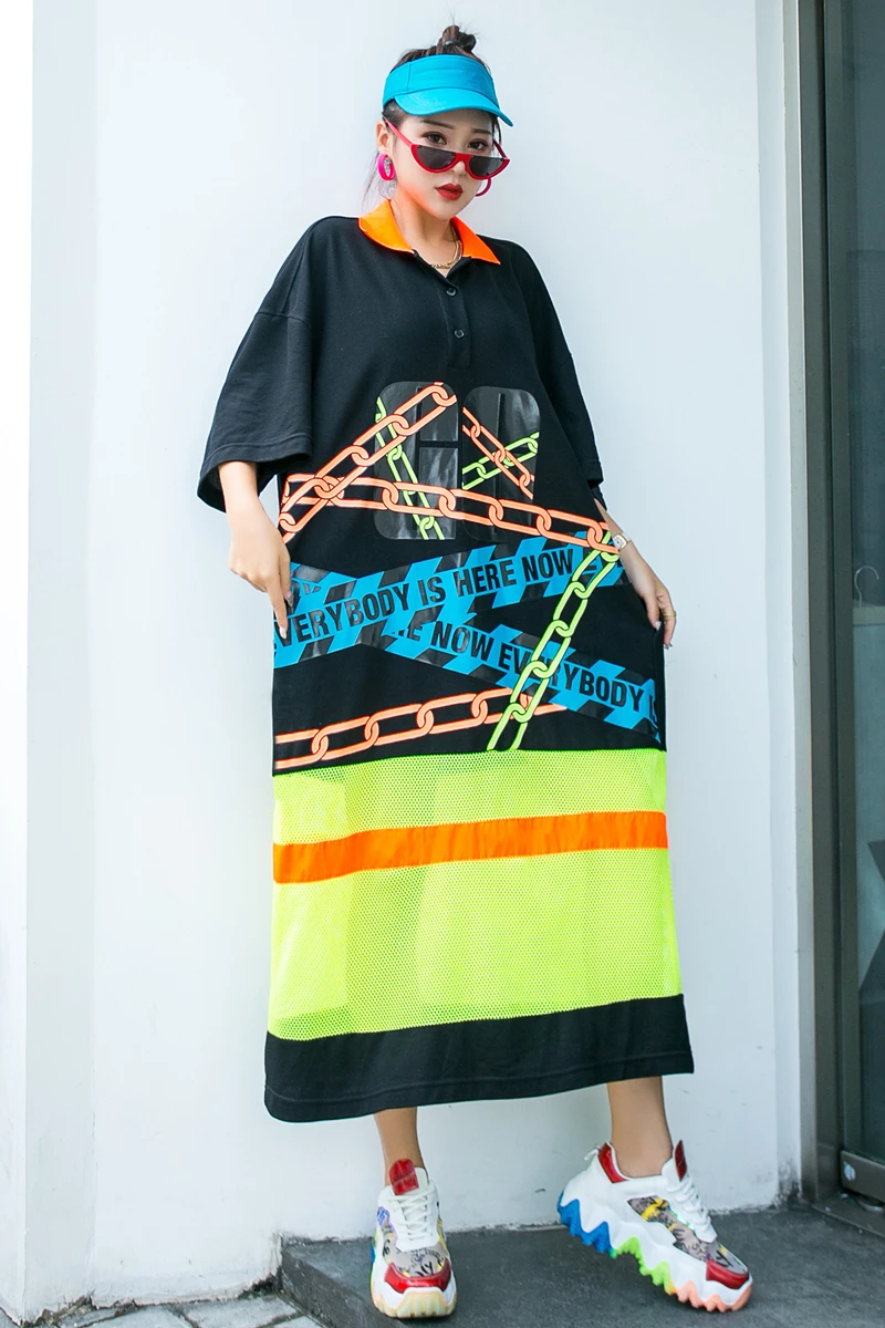 Женское платье тайское Брендовое длинное платье-поло с воротником свободная