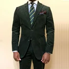 Винтажный Мужской костюм, зеленые вельветовые костюмы, смокинги для жениха, костюм для свадебного ужина, выпускного вечера, костюм на заказ из двух предметов, куртка и брюки