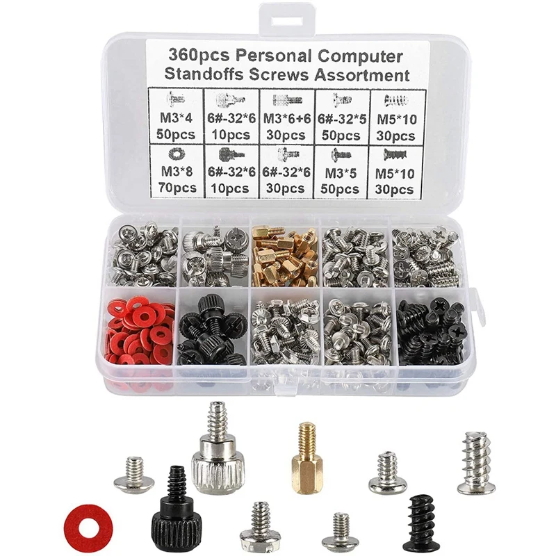 360PCS Personal Computer Screw Pc Case Screws Motherboard Standoffs for Hard Drive Fan Power Graphic | Компьютеры и офис