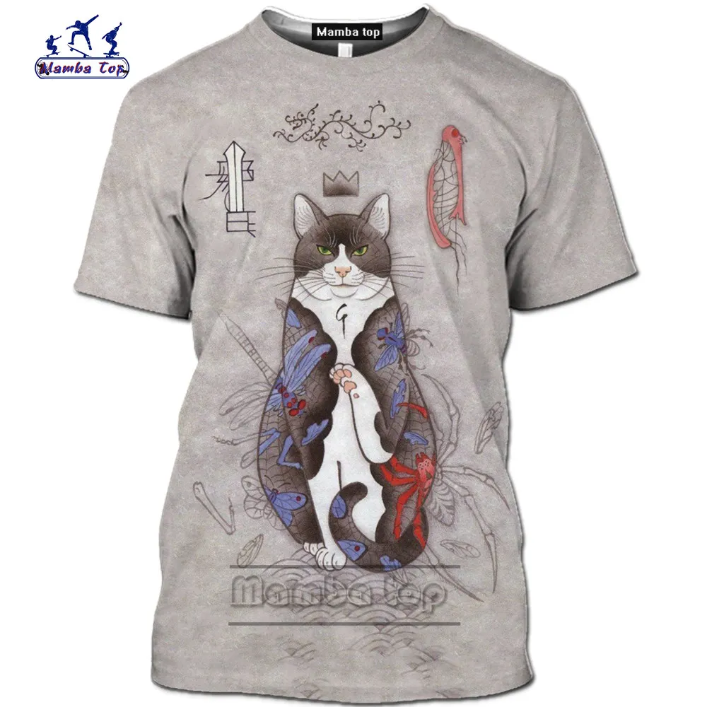 Мужская футболка Mamba Top с японским Самураем тату Кот забавная Летняя Повседневная