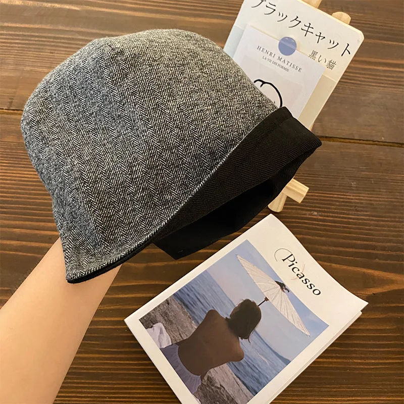 2020 new autumn and winter Korean bucket cap women's double basin hat net red beggar woolen fisherman's hat bucket hat womens