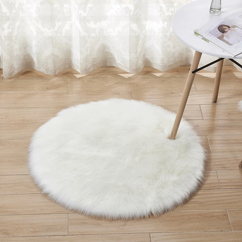 

White Round Carpet for Living Room Fuffly Long Plush Area Rugs Faux Fur Sheepskin Shaggy Floor Mat for Bedroom Home Decor Grey