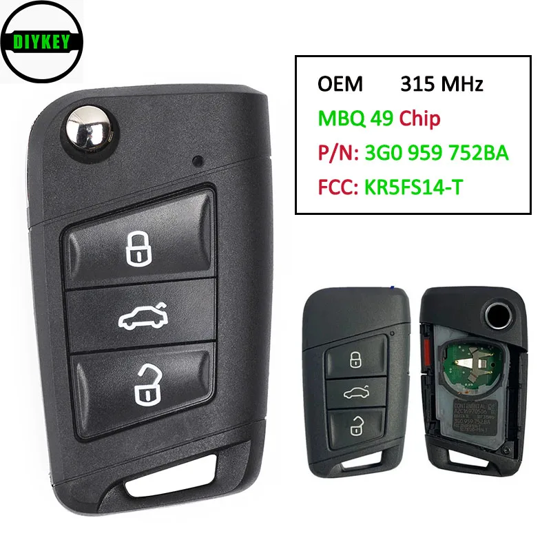 DIYKEY 3G0 959 752BA OEM Smart дистанционный ключ-брелок от машины 315Mhz MBQ 49 для Volkswagen VW Atlas Passat