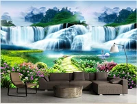 3d wallpaper with custom photo mural flower bush trail waterfall landscape living room decoration 3d photo wallpaper on the wall