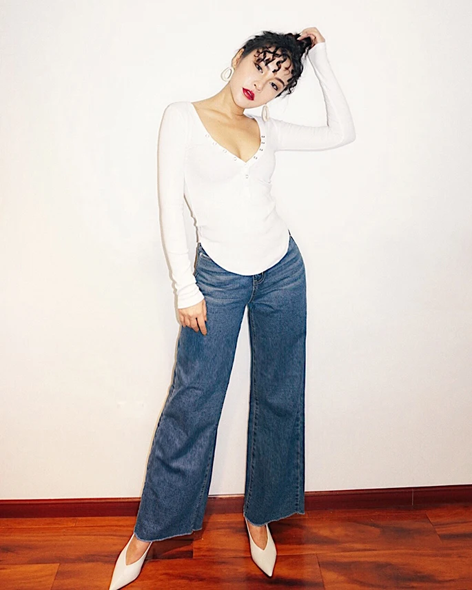 2019 Новая мода Женская одежда Ретро Высокая талия Свободные прямые Леггинсы