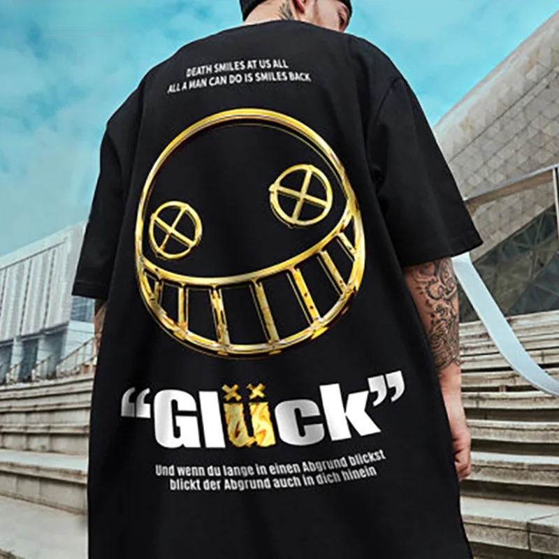 

Cotton T-Shirts Men 2021Smiley Printed Short Sleeve Tshirts Summer Hip Hop Casual Cotton Tops Tees Streetwear