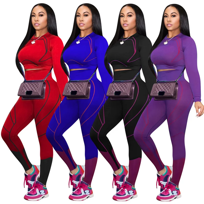 

Sports Set Women Fitness 2 piece Yoga Set Workout Clothes Gym Set Long Sleeve Shirts And High Waist Running Leggings Tracksuit